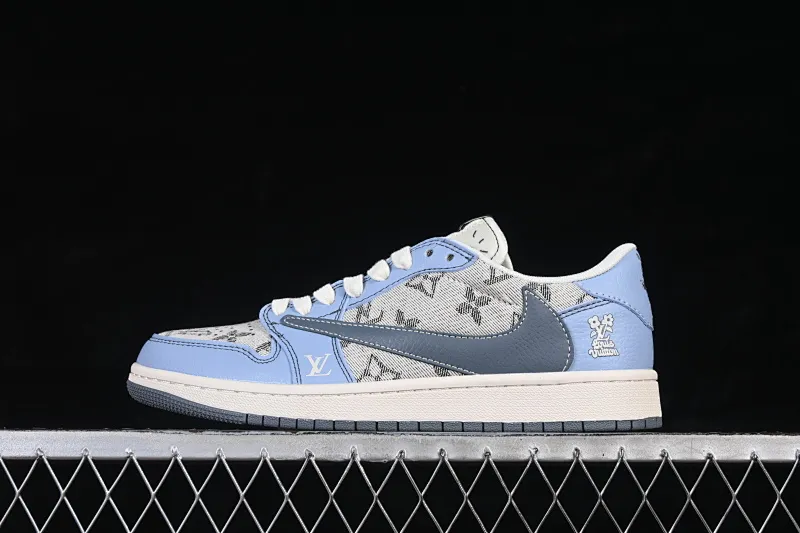 All categories Air Jordan Jordan series basketball shoes Air Jordan 1 Low High-end customized low-top sneakers Travis Scott x Fragment Design x Air Jordan 1 Low OG SP AJ1 Joe 1 joint sky blue gray cloth print low-top cultural casual sneakers XS7089-606
